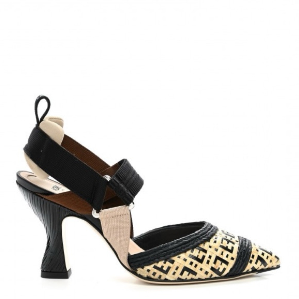 FENDI RAFFIA GROSGRAIN FF INTRECCIO COLIBRI SLINGBACK PUMPS